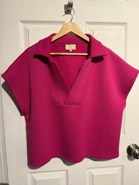 Textured Magenta Short-Sleeve Polo